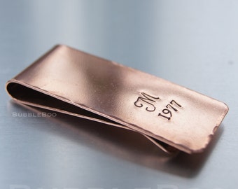 Money Clip Personalised Copper hand stamped Initial and Year of Birthday Handmade from copper.