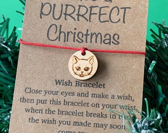 Cat Wish Bracelet Cat Lover Christmas Gift Pet Gift Cat Charm Kitten Bracelet Animal Bracelet, Have a Purrfect Christmas Cat wooden Charm