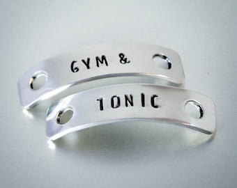 Personalised Trainer Tags, Pair. skinny style aluminium shoelace tags, Shoelace tags, bootlace tags. Runner gift. Gift for her gift for him