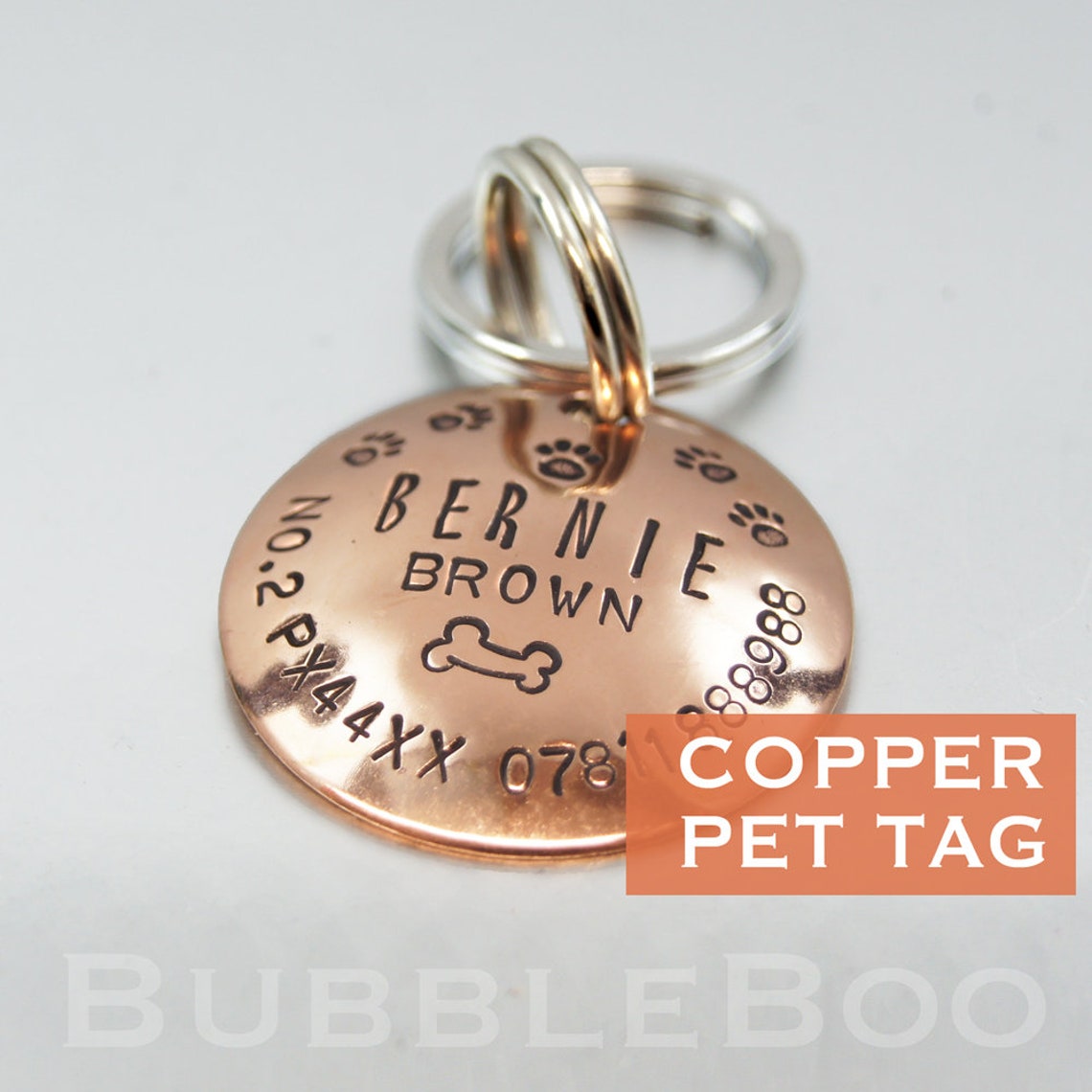 Pet Dog Name Tag. Personalised Domed Copper Disc With Etsy UK