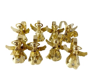 Juego de servilleteros navideños con ángeles de latón vintage para instrumentos musicales