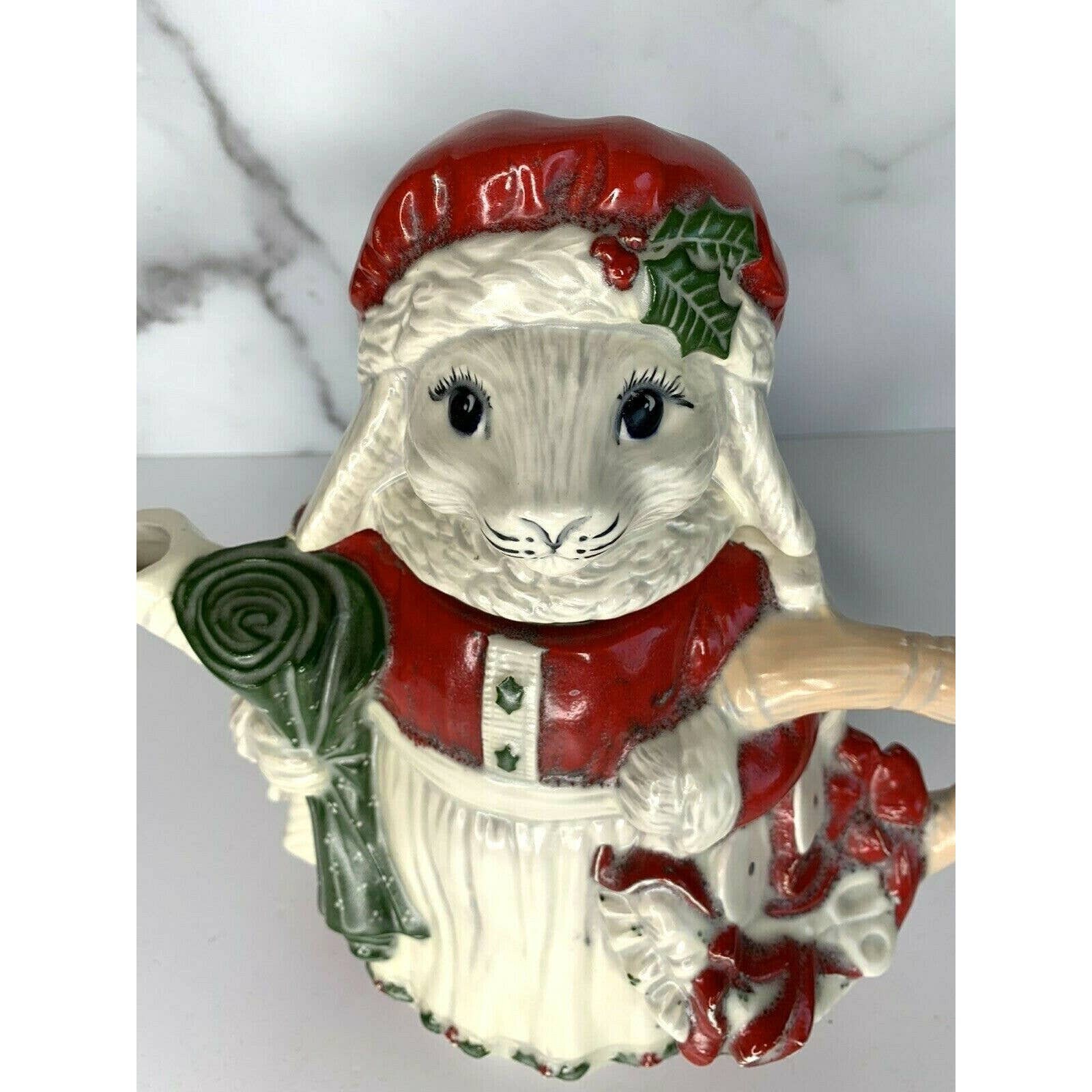 Vintage Christmas Holiday Teapot Bunny Rabbit Tea Pot Red Etsy