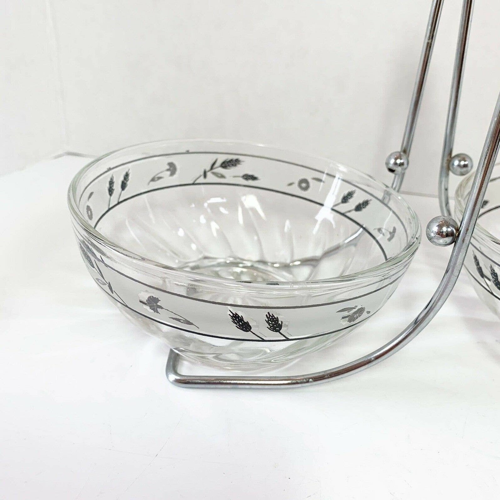 Vintage MCM Glass Bowls Condiment Caddy Wheat Double Server Etsy