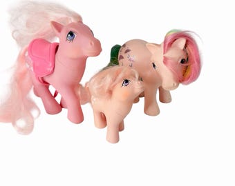 VTG My Little Pony set van 3 Lickety splitparasol Cotton Candy G1 roze jaren 80