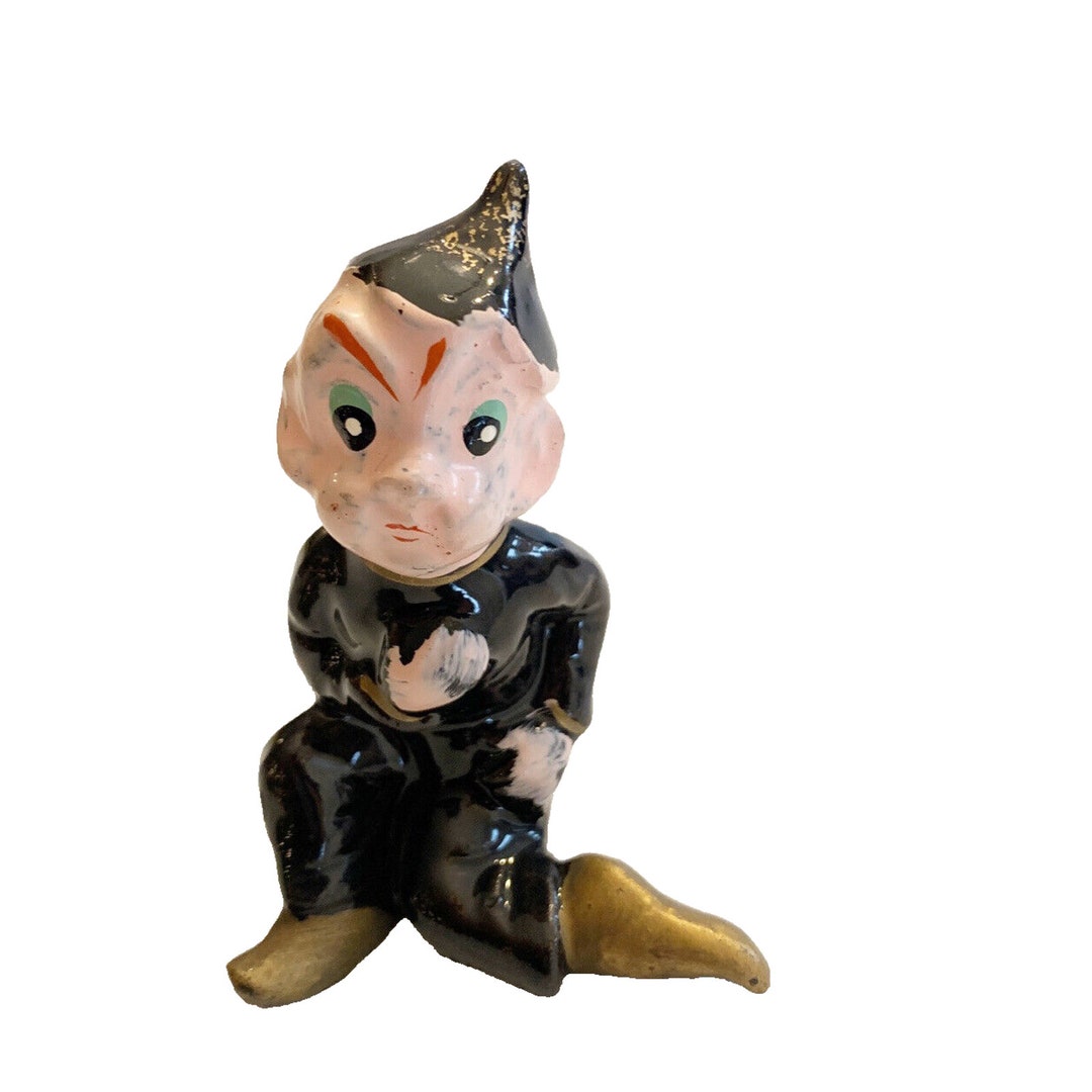 Vintage Elf Figurine Pixie Sprite Ceramic Black Sitting Japan 3 Etsy
