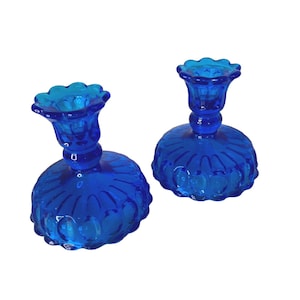 Vintage Fenton Kolonialblaue Glas Fingerabdruck Kerzenhalter Reversibel 10 cm