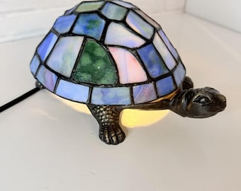 Stained Glass Tiffany Style Turtle Portable Accent Lamp Night Light 10" Works