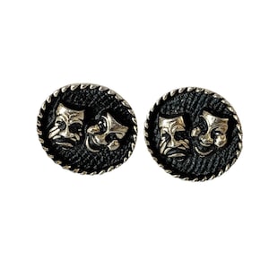 Vintage 50’s Men’s Cuff Links Theater Masks Laughing Crying Tragedy Black Silver