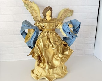 Vintage Paper Mache Angel Tree Topper Cartapesta Christmas Cone Figure 15"