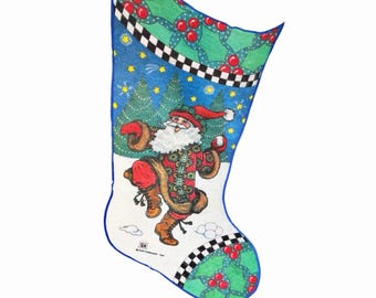 Vintage Mary Engelbreit Felt Santa Claus Christmas Stocking 80s 16 Inch