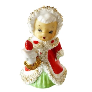 Vintage Lefton Christmas Angel Holding Candle Figurine Bell 1950&#39;s Ceramic