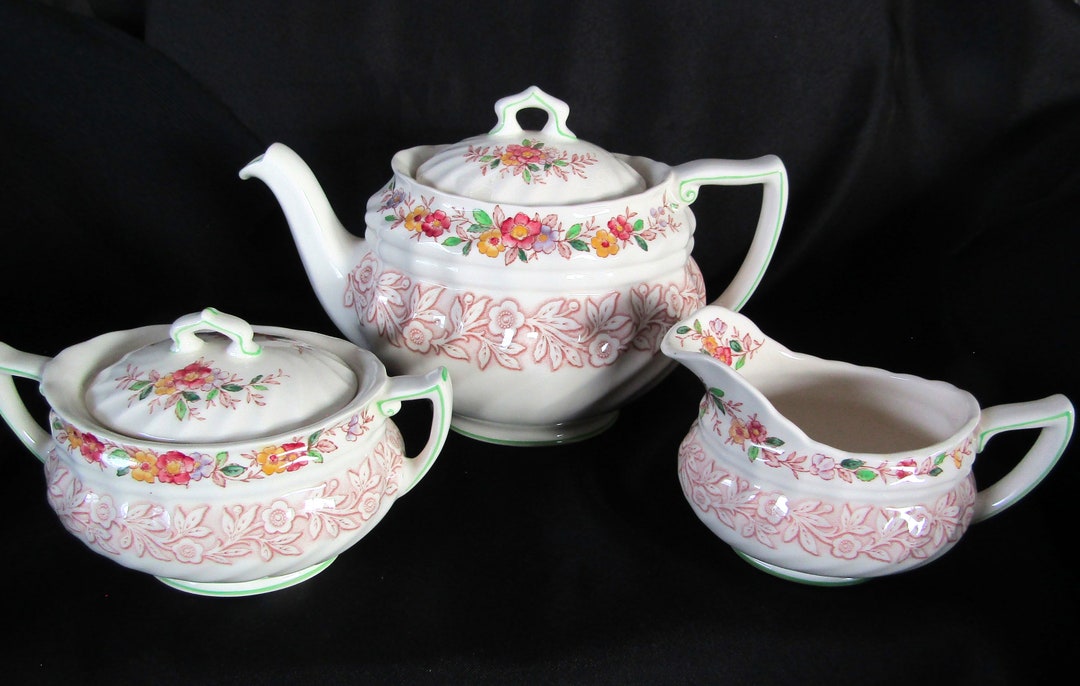 Royal Doulton Rhapsody Teapot Creamer and Sugar Etsy
