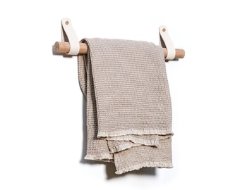 Towel Rail - Natural Oak / White Leather