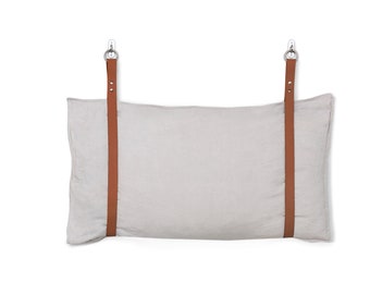 Banc en cuir avec sangle de coussin, tête de lit, support d'oreiller, une sangle UNIQUEMENT - fauve