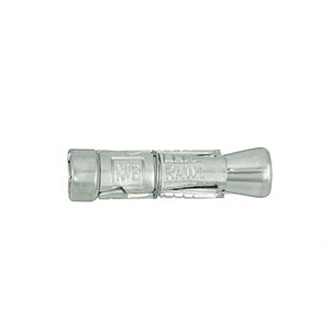 May include: A silver metal anchor bolt with a threaded end and a flared base. The bolt is labeled "M8 RAW".