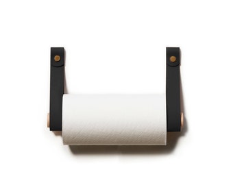 Leather & Oak Kitchen Roll Holder – Modern Paper Towel Dispenser