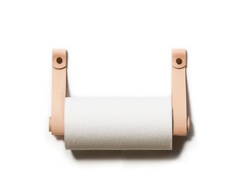 Leather & Oak Kitchen Roll Holder - Minimalist Paper Dispenser
