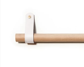 Barra de cortina de cuero individual de 0 a 720 cm (roble natural, nogal, haya, negro, blanco)