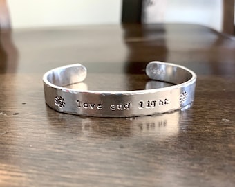 Aluminum message cuff/lightweight cuff/aluminum jewelry cuff/message bracelet/hand stamped message jewelry cuff