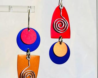 Anodized Aluminum Dangle Earrings: Geometric Sterling Silver Wire Art
