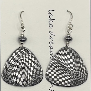 Optical Illusion Earrings|Laser Engraved Aluminum Dangle Earrings|Geometric Jewelry|Lightweight Statement Earrings|Handmade Artisan Earring