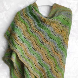Knitted alpaca green-orange melange shawl, striped shawl, merino wool shawl, winter shawl, women&#39;s shawl, knit alpaca wrap, green wool wrap