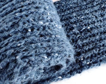 Knitted alpaca dusty blue scarf, blue merino scarf, blue jeans colour scarf, winter scarf, knit blue alpaca wrap, women's scarf, men's scarf