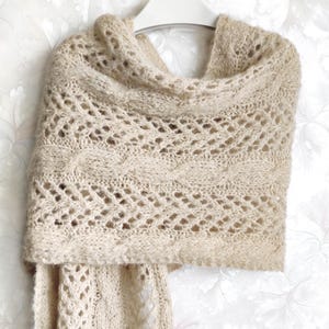 Knitted beige mohair scarf, ecru mohair scarf, winter scarf, sand wool scarf, knit beige mohair stola, women&#39;s scarf, knit beige mohair wrap