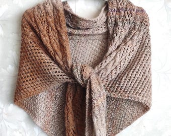 Knitted beige-brown merino baktus, beige wool shawl, light-brown shawl, knitted merino wrap, beige merino wrap, winter shawl, women's shawl