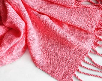 Handwoven coral cotton scarf, bright-pink scarf, woven cotton wrap, pink cotton wrap, women's scarf, summer scarf, woven coral cotton stola