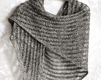 Knitted linen with cotton brown-grey shawl, taupe linen shawl, knit brown linen baktus, women's shawl, summer shawl, knit brown linen wrap