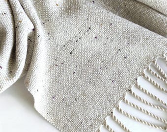 Handwoven grey-beige tweed merino scarf, ivory merino scarf, woven beige tweed wrap, women's scarf, woven beige merino stola, men's scarf