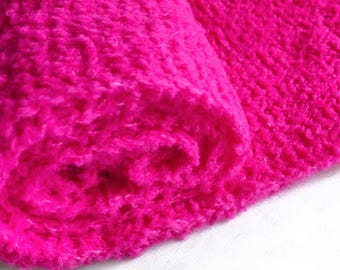 Knitted neon pink boucle merino scarf, bright-pink wool scarf, winter scarf, women's scarf, knit  boucle merino wrap, bright-pink wool wrap
