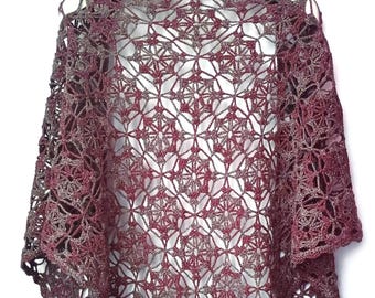 Crochet cherry-grey cotton shawl, marsala cotton shawl, bordo boho shawl, knit cherry cotton shawl, women's shawl, crochet bordo cotton wrap