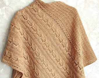 Knitted light-orange tweed shawl, knitted tweed wrap, beige merino shawl, winter shawl, beige merino wrap, women's shawl, light-orange wrap