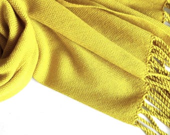 Handwoven mustard cashmere scarf, yellow merino scarf, woven cashmere wrap, mustard merino wrap, women's scarf, woven mustard cashmere stola