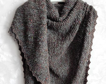 Knitted brown-grey merino boucle shawl, chocolate wool shawl, knit brown merino baktus, knit brown merino wrap, winter shawl, women's shawl