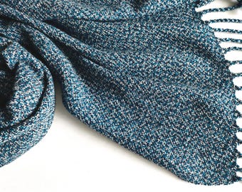 Handwoven blue melange merino scarf, sea wave merino wool scarf, woven blue merino wrap, women's scarf, woven blue merino stola, men's scarf