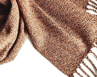 Handwoven brown-orange merino scarf, terracotta merino scarf, woven brown merino wrap, woven brown merino stola, women's scarf, men's scarf