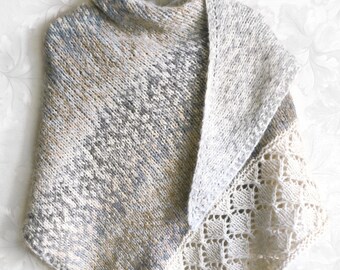 Knitted alpaca beige-grey shawl, grey merino shawl, beige wool baktus, winter shawl, knit alpaca wrap, beige merino wrap, women's shawl