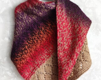 Knitted alpaca red-brown-violet shawl, cherry merino shawl, cherry baktus, winter shawl, knit alpaca wrap, cherry-brown wrap, women's shawl