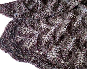 Knitted dark-brown tweed shawl, chocolate merino shawl, knit merino wrap, brown tweed wrap, winter shawl, chocolate wool wrap, women's shawl
