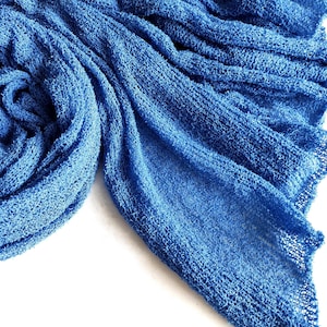 Knitted blue cotton scarf, cornflower scarf, boho lace scarf, summer scarf, knitted blue cotton wrap, knit blue cotton stola, women&#39;s scarf