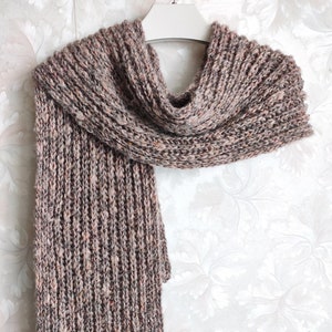 Knitted grey-peach merino scarf, dark-grey wool scarf, winter scarf, women&#39;s scarf, knitted merino wrap, grey-brown wool wrap, men&#39;s scarf