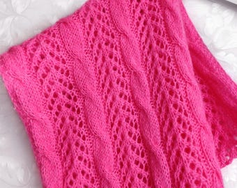Knitted mohair bright-pink scarf, pink winter scarf, neon pink wool scarf, knit pink mohair stola, women's scarf, knitted pink mohair wrap