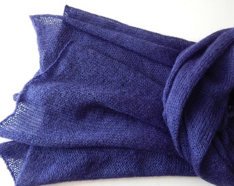 Knitted alpaca blue scarf, blue-purple scarf, women's scarf, dark-blue lace wrap, knit blue alpaca stola, knitted alpaca wrap, men's scarf