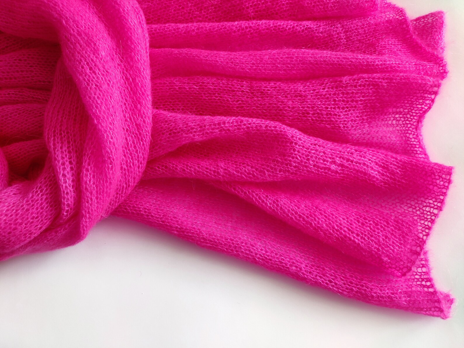 Knitted Kid-mohair Neon Pink Scarf, Bright-pink Scarf, Magenta Lace ...