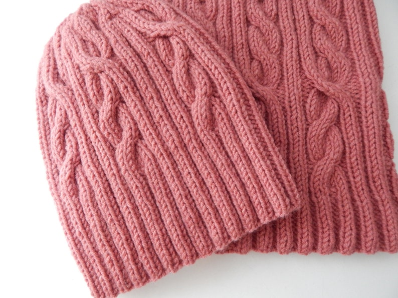 women/'s hat Knitted dusty rose wool hat and cowl women/'s winter set knitted snood knitted neck warmer tea rose set knitted pink set