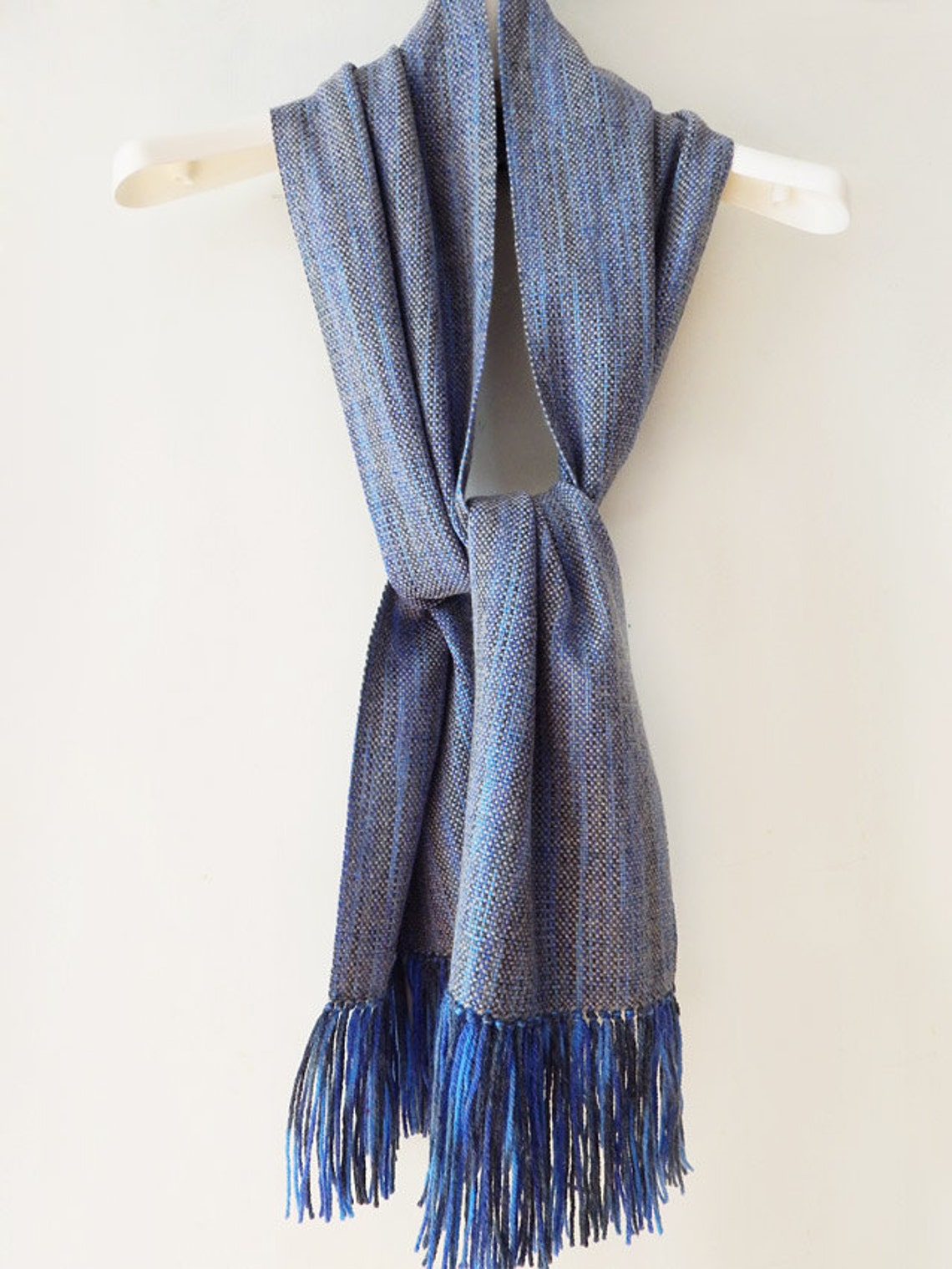 Woven bluegrey wool scarf women's scarf blue striped Etsy