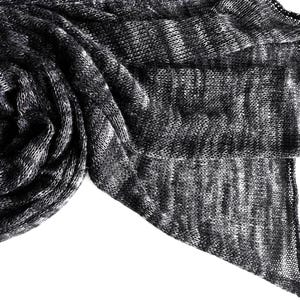 Knitted dark-grey merino with linen scarf, black wool scarf, women&#39;s scarf, knit grey merino wrap, knit grey wool stola, men&#39;s black scarf